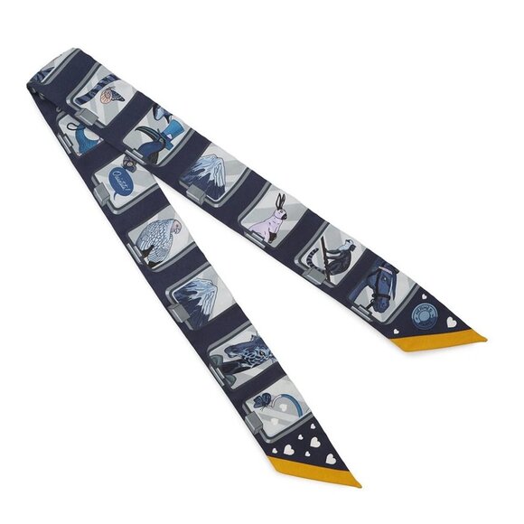 HERMES Twilly HERMES STORY Silk100% Marine/Grease/Gold 063875S - Picture 3 of 7